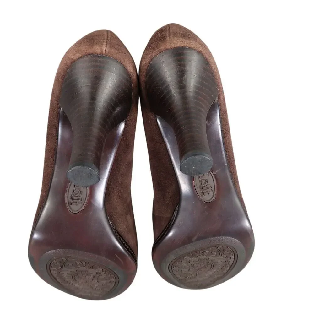 Sofft Shoes Womens 9.5 Pumps Heels Leather Fashion Peep Toe Classic Brown Bow